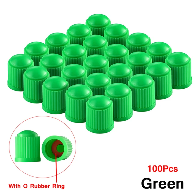 AUTCOAT Tire Stem Valve Caps, with O Rubber Ring, Universal Stem Covers for Cars, SUVs, Bike and Bicycle, Trucks, Motorcycles Green-100Pcs