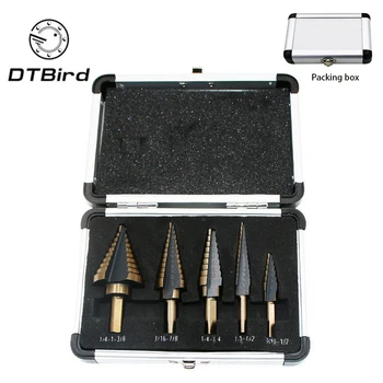 

5pcs/Set HSS COBALT MULTIPLE HOLE 50 Sizes STEP DRILL BIT SET With Aluminum Case Inch Step Steel Plate Twist Reaming Drill