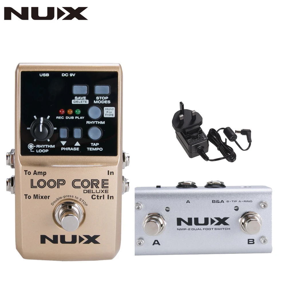 UK Plug NUX Loop Core Роскошная гитара Лупер 8 часов петля времени 24-битный автоматический темп обнаружения с двойной педали педаль Мощность адаптер - Цвет: UK Plug