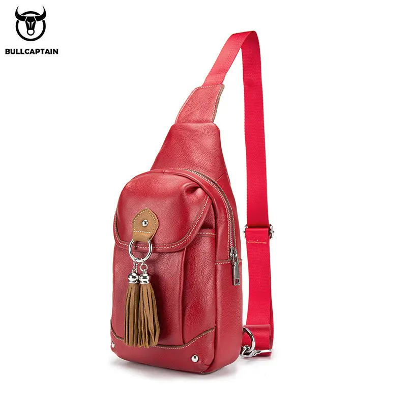 

BULLCAPTAIN first layer leather chest bag female leather shoulder slung casual trend 8 inch female front bag handbag
