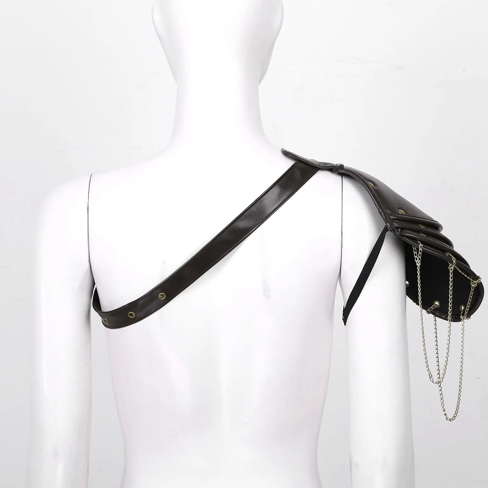 Unisex Gothic Steampunk PU Single Shoulder Shawl Armors Arm Strap Set Adjustable Metal Rivets Shoulder Armors Cosplay Costume