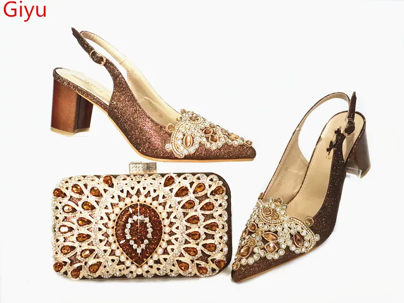 Doershow-zapatos y bolsas de estilo africano para mujer, zapatos y Bolsa italiana de café para HBK1-3 de fiesta