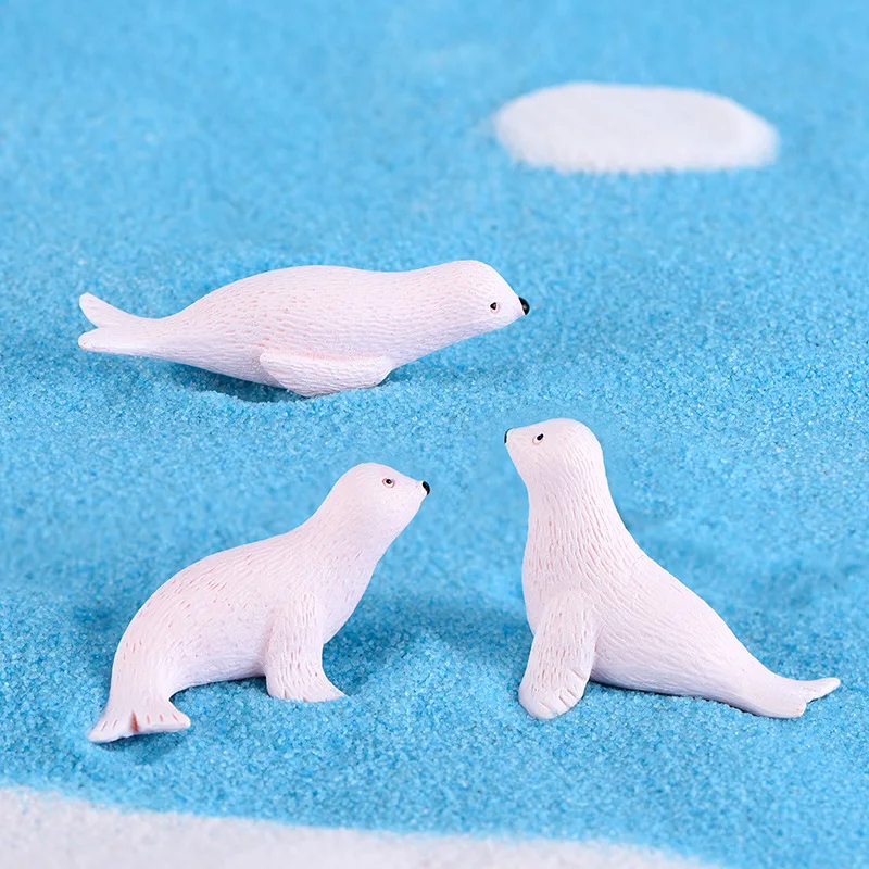 3Pcs Seals Resin Figurine Miniature Animals Ornaments for DIY Fairy Garden Bonsai Decor Moss Micro Landscape Decoration