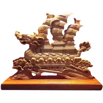 

Creativity Wooden dragon boat Decoration, solid wood carving, modern home decoration statue，Business gift free delivery
