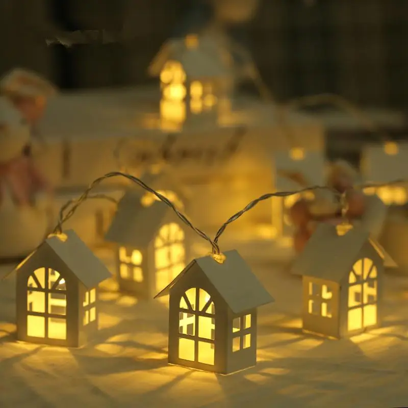 

DishyKooker 2m/3m LED Light String Wood Small House Shape 10/20 LED Beads Wedding Party Holiday Fairy Night Lamp