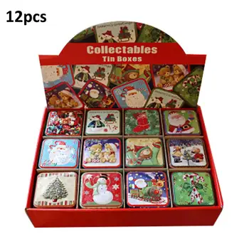 

12PCS/pack Christmas Small Square Box Tin Packaging Gift Box For Candy Baking Biscuit Box Iron Storage Container
