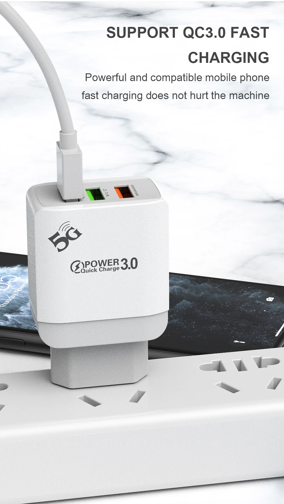 Lovebay 3 порта быстрое зарядное устройство QC3.0 USB ЗУ для мобильного телефона 2.1A EU US UK настенное зарядное устройство адаптер для iPhone XS 11 Pro Xiaomi
