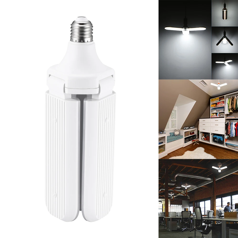 45W E27 Fan Blade LED Light Bulb LED Folding Garage Lamp AC85-265V Adjustable Ceiling Lighting Cool White