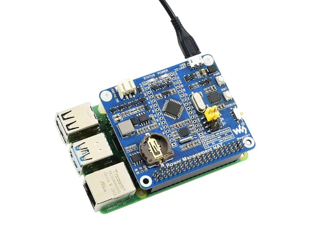 Waveshare шапка управления питанием для Raspberry Pi со встроенным ATmega328P MCU и PCF8523 RTC чип