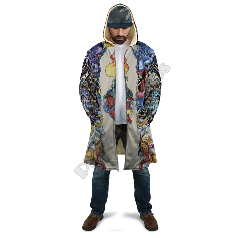 Winter Men For Women Hooded Cloak Japan Mask 3D Prined Fleece Wind breaker Warm Hood Cloak 03