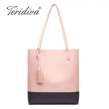

Large Capacity Women Tote Bag Patchwork Tassel Shoulder Bags Shopping Purse Shopping Handbag