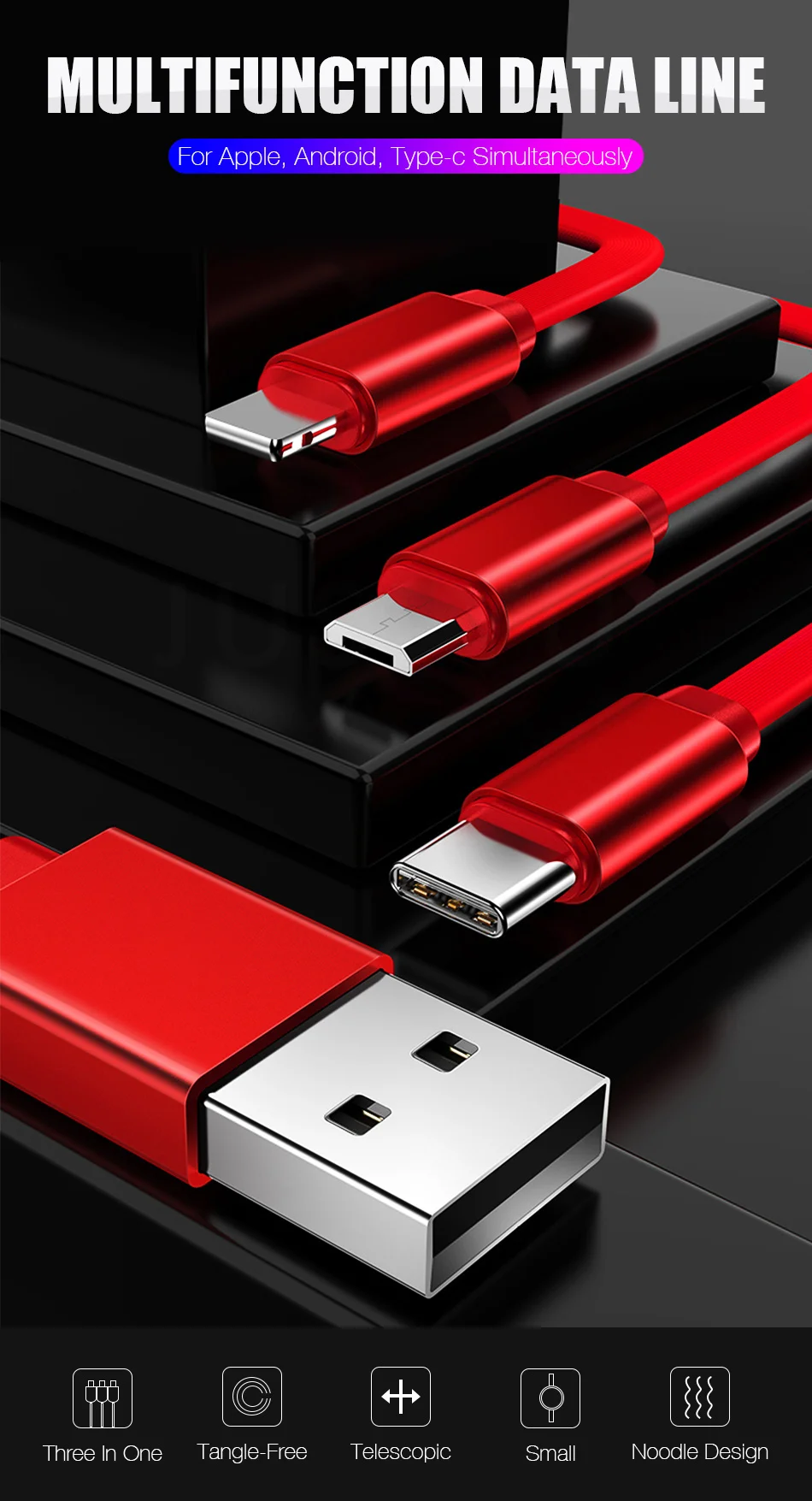 Кабель Micro USB для зарядки телефона, кабель type-C, 3 в 1 для iphone, samsung, huawei, Xiaomi, выдвижной кабель для синхронизации данных