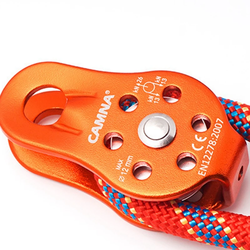 Camna Climbing Rope Pulley 26Kn Single Fixed Pulley Climbing Rope Climbing Downhill Lifesaving Equipment Outdoor Orange