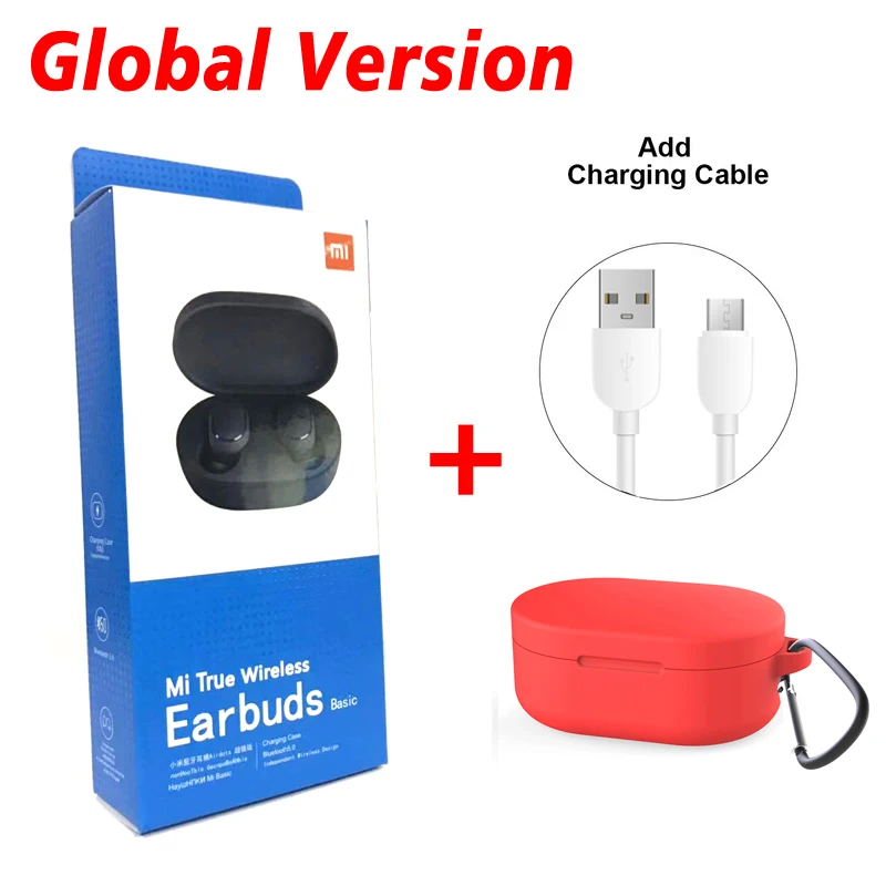 Global Cable Red Оригинальные беспроводные bluetooth-наушники Xiaomi Redmi Airdots, TWS, bluetooth 5,0, голосовое управление, гарнитура с шумоподавлением, DSP, наушники с микрофоном - Цвет: Global Cable Red
