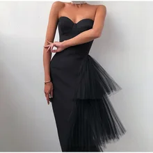 

2021 Modern Sweetheart Sleeveless Organza Tiered Ankle Length Evening Party Dress Black/Blush Pink Soft Satin Formal Gowns