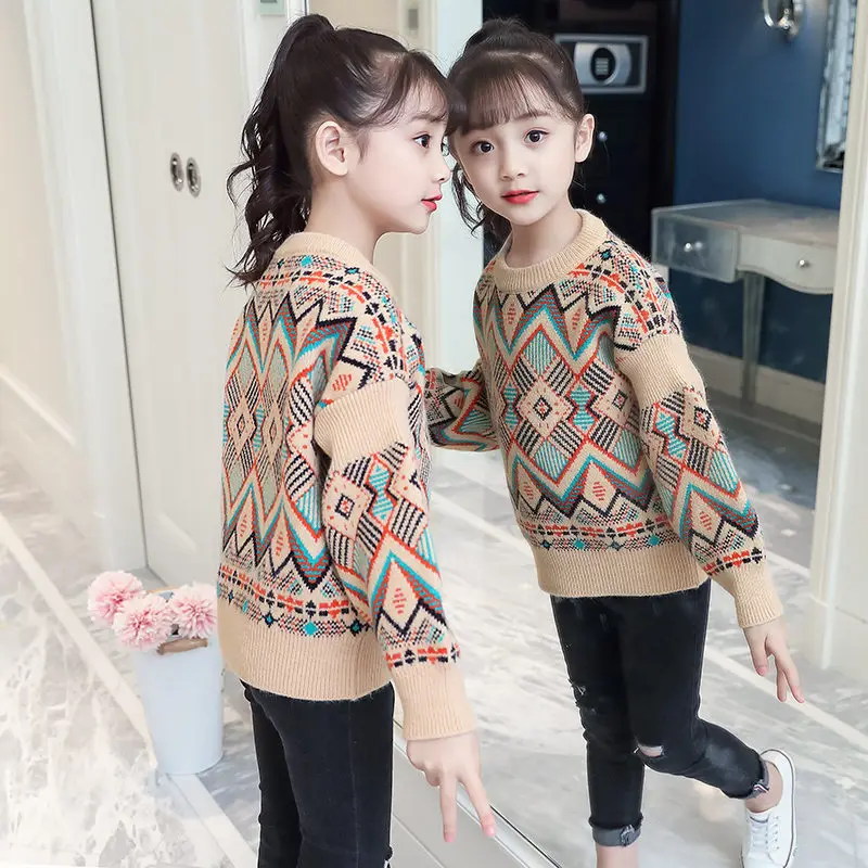 Коллекция 2019 года осенне-зимняя детская одежда вязаный свитер в винтажном стиле