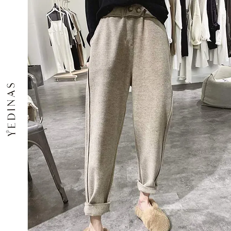 

Yedinas Harem Pants Casual 2020 Autumn Winter Korean Style Trousers Women Thicken Oversized Plus Size Wool Pants Female Black