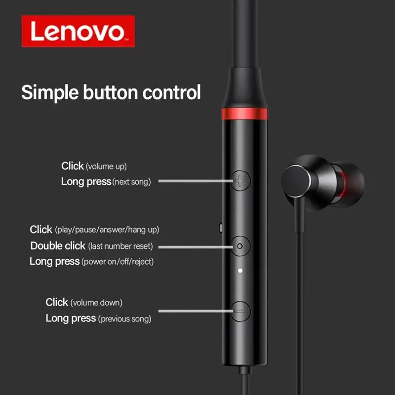Lenovo HE05X Bluetooth5 0 Wireless Headset Waterproof Sport Earbud with Noise Cancelling Mic Magnetic Neckband Earphones