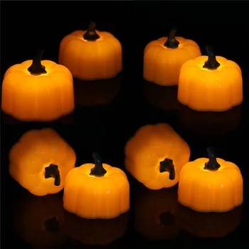 

6/12/24 Pieces Flickering Tealights Candles WIth Pumpkin Shape,Plastic Battery Flameless Halloween Candles For Holiday Dec