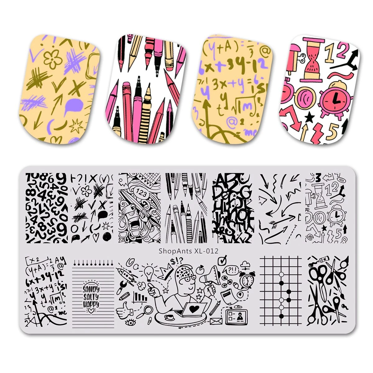 

ShopAnts Stainless Steel Nail Stamping Plates Math Number Thinking Pencil Pens Chess Image Stencil Nail Art Stamp Template