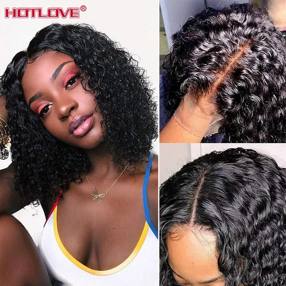 

Water Wave Short Bob Wig Human Hair Short Curly Brazilian Wigs Lace Bob Wig Pre Plucked Middle Part 5x5x1 Remy Bob Lace Wig 150%