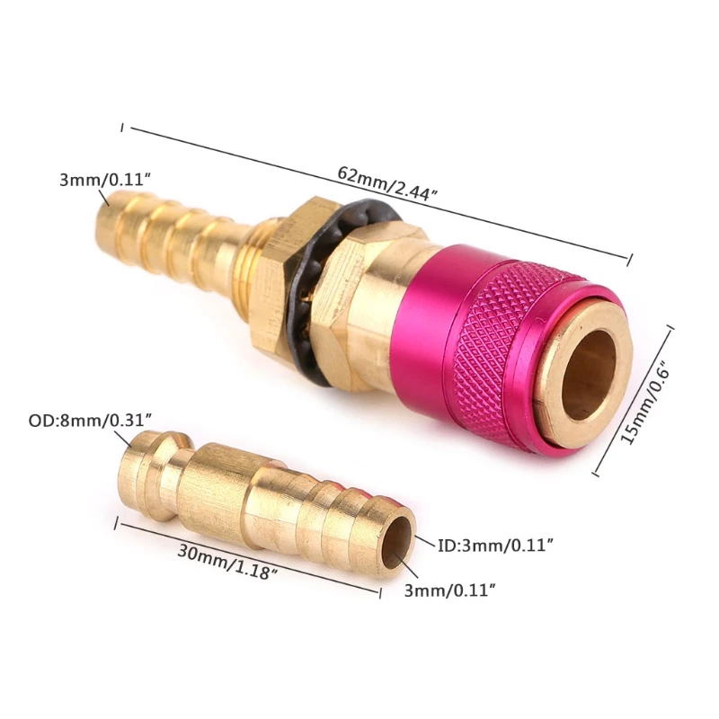 Water Cooled Gas Adapter Quick Connector Fitting For TIG Welding Torch +8mm Plug