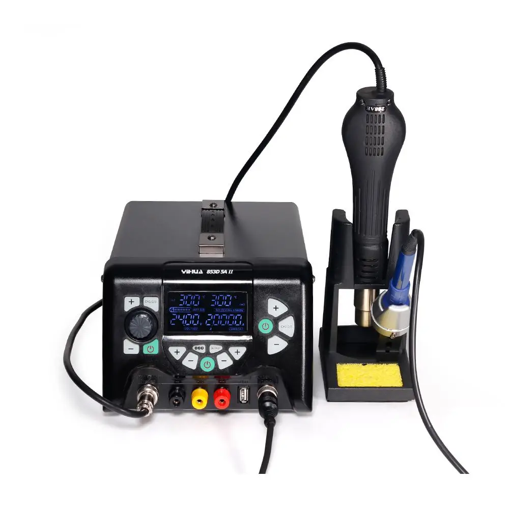 YIHUA 853D 5A II 3 в 1 920 Вт SMD паяльная станция USB DC источник питания горячего воздуха BGA паяльная станция паяльник сварочный инструмент