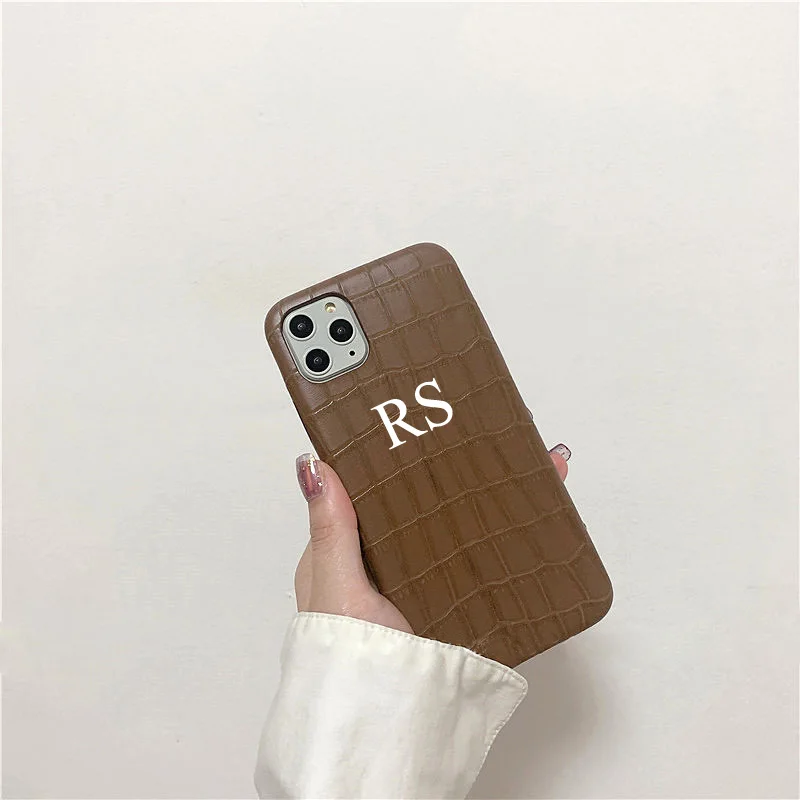 Custom Initials letters on Leather case for Iphone 12 pro max Case Luxury Crocodile PU Soft Cover for iphone XS Max/XR/6/7/8Plus