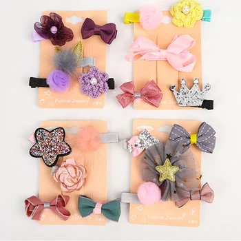 

5Pcs/set Knit Peral Flower Hair Clips For Girls Glitter Rabbit Ear Hair Pins Kids BB Baby Hairpin Bow Barrettes Hair Accessories