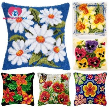 

Flowers carpet embroidery sale sets latch hook pillow cross-stitch pillow do it yourself latch hook rug kits tapestry kits hobby