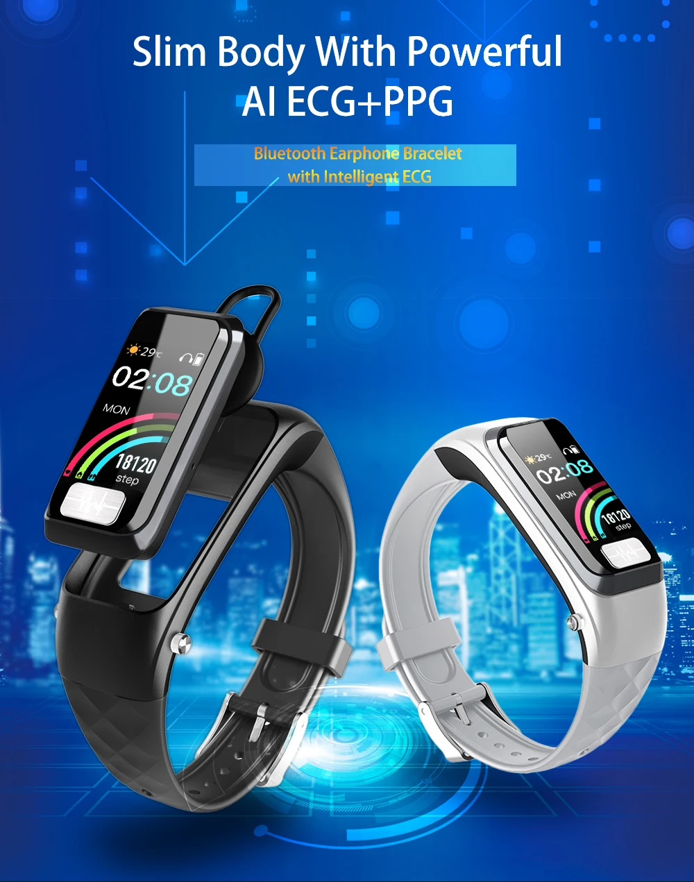 AI Smart Motor-type ECG+ PGG браслет Bluetooth наушники Смарт-часы напоминание о кровяном давлении часы