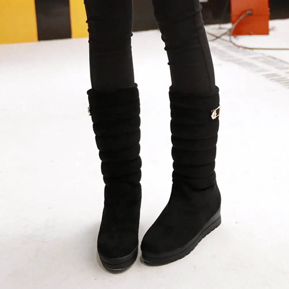 BONJOMARISA Big Size 33-42 New Snow Boots Women Fashion Belt Buckle Ladies Height Increasing Platform Winter Warm Fur Boots