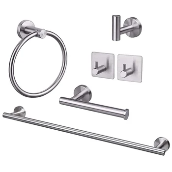 

6-Piece Set Bathroom Set, Towel Bar Set Include 24 inch Towel Bar+Towel Ring+Toilet Paper Holder+3 Robe Towel Hook