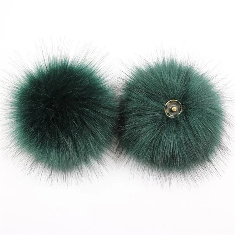 2pcs Fluffy Faux Fur 12cm Pom Pom Ball with Press Button for Baby Girl Pompoms Beanie Hat Accessories Press Stud Ball Garment Tags Fabric & Sewing Supplies