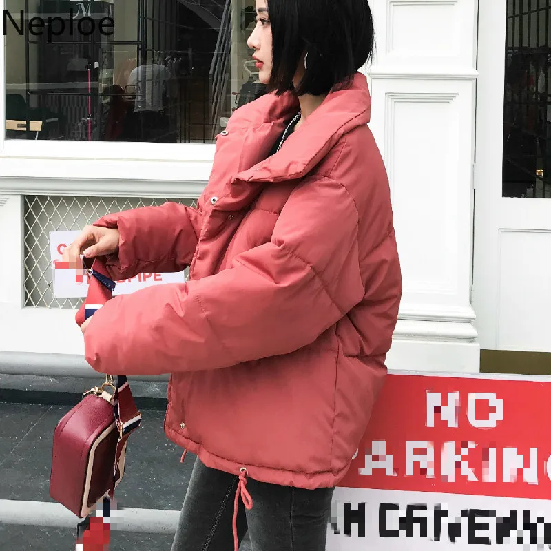 Neploe/Новинка года; Сезон Зима; корейские свободные повседневные Параки для женщин; плотная однотонная короткая хлопковая куртка; однобортное пальто; Превосходная куртка 46780