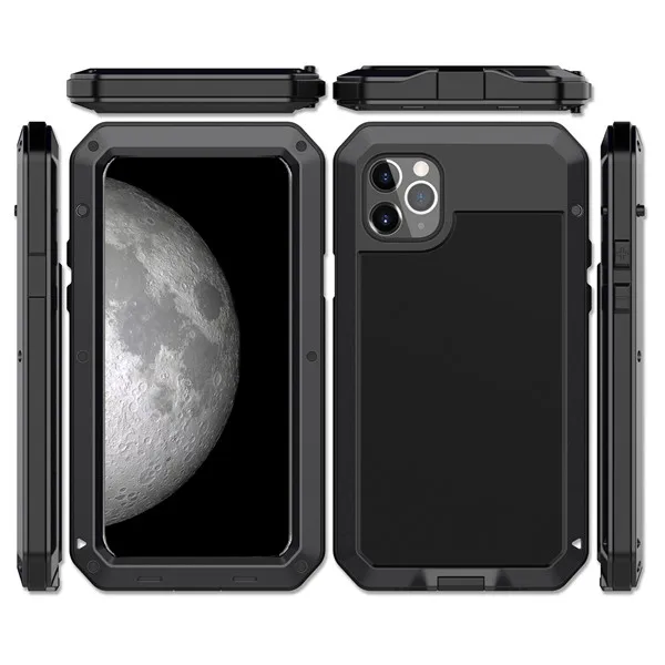 Противоударный чехол Xr для iPhone 11, водонепроницаемый чехол, металлический защитный чехол для iPhone 5C 5S SE 6 6S 7 8 Plus X Xs 11 Pro Max Funda - Цвет: Black