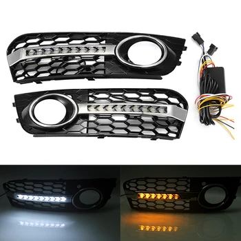 

Car Led Turn Signal Light Daytime Running light With Flowing Honeycomb Mesh Fog Light Open Vent Grilles For Audi A4 B8 2009-2011