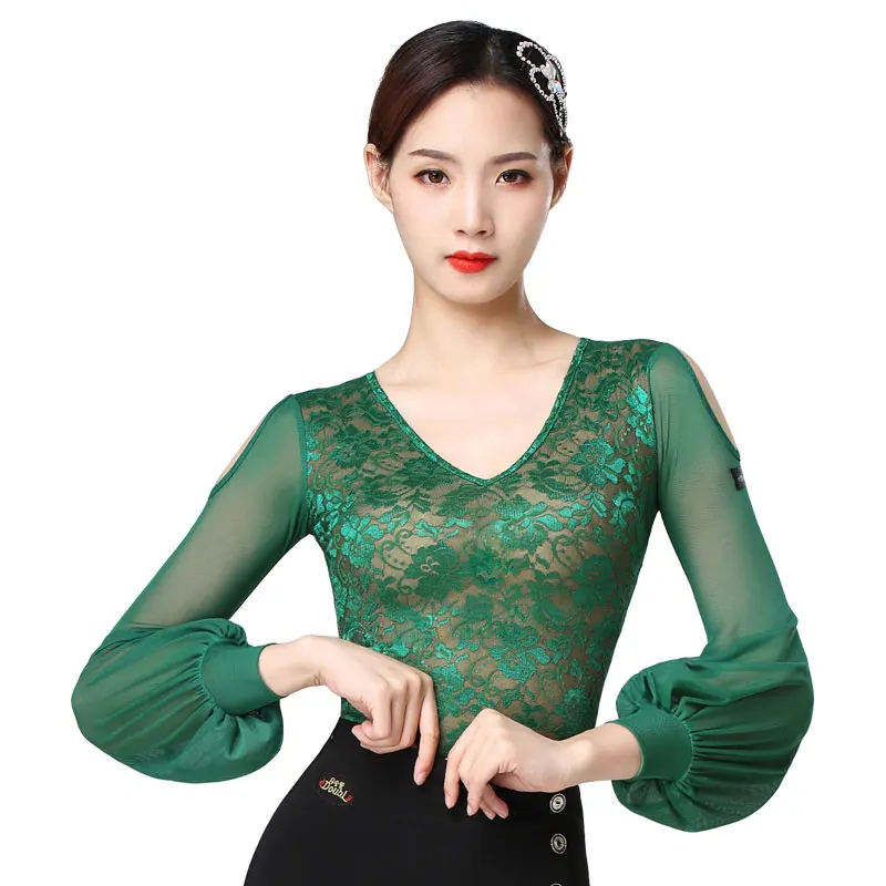 DOUBL New v-neck Dance Jacket Latin Dance Tops Women Long Sleeve Body Practise Suit Performance Yoga Cloths Social Female