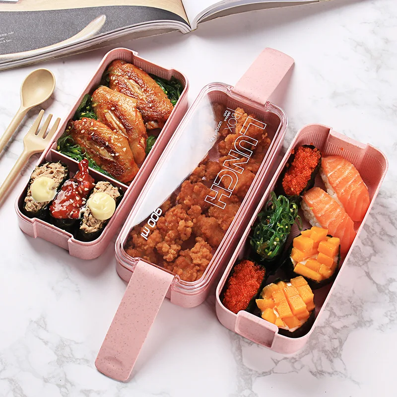 Ланч бокс 900 мл портативный здоровый материал 3 слоя пшеничной соломы Bento коробки