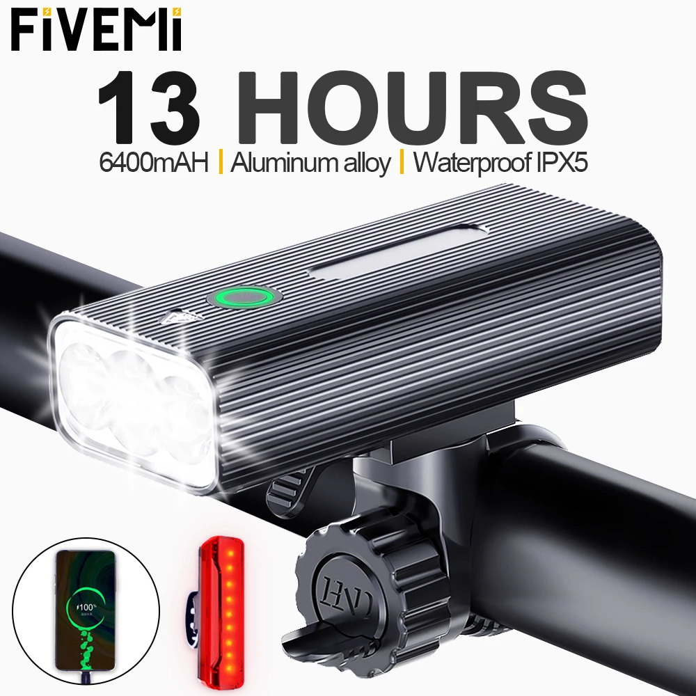 

FIVEMI LED Bicycle Light USB Rechargeable 6400mAh Bike Front Light 3L2 Super Bright Aluminum Waterproof Flashlight Bike Lamp