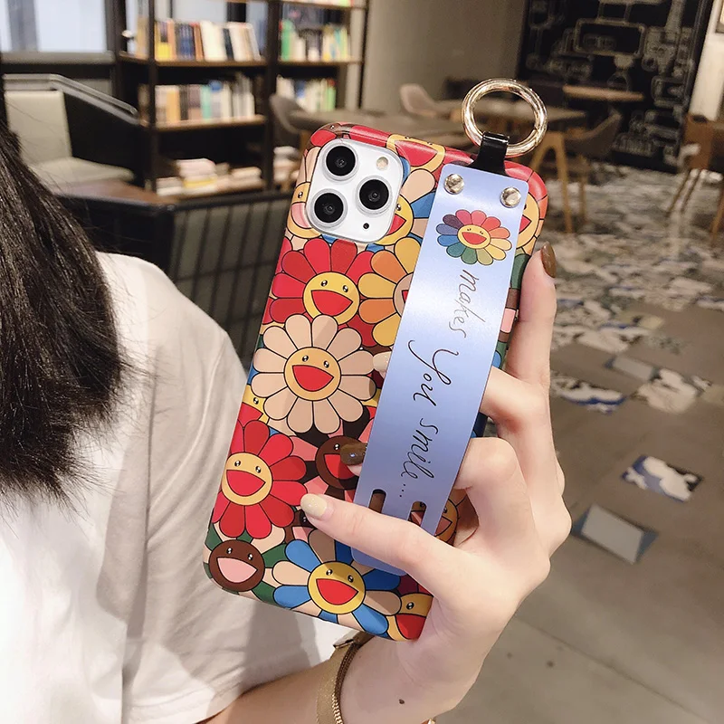 Чехол с подсолнухом для iPhone 11 Pro X XR XS Max 7 8 Plus симпатичный милый чехол ремешком