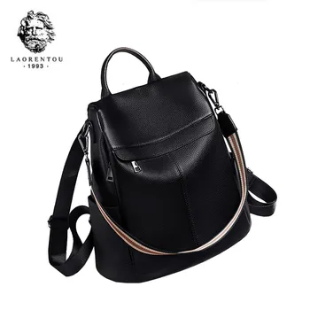 

LAORENTOU Women Genuine Leather backpack fashion Large capacity backpack Leisure bag student Travel bag