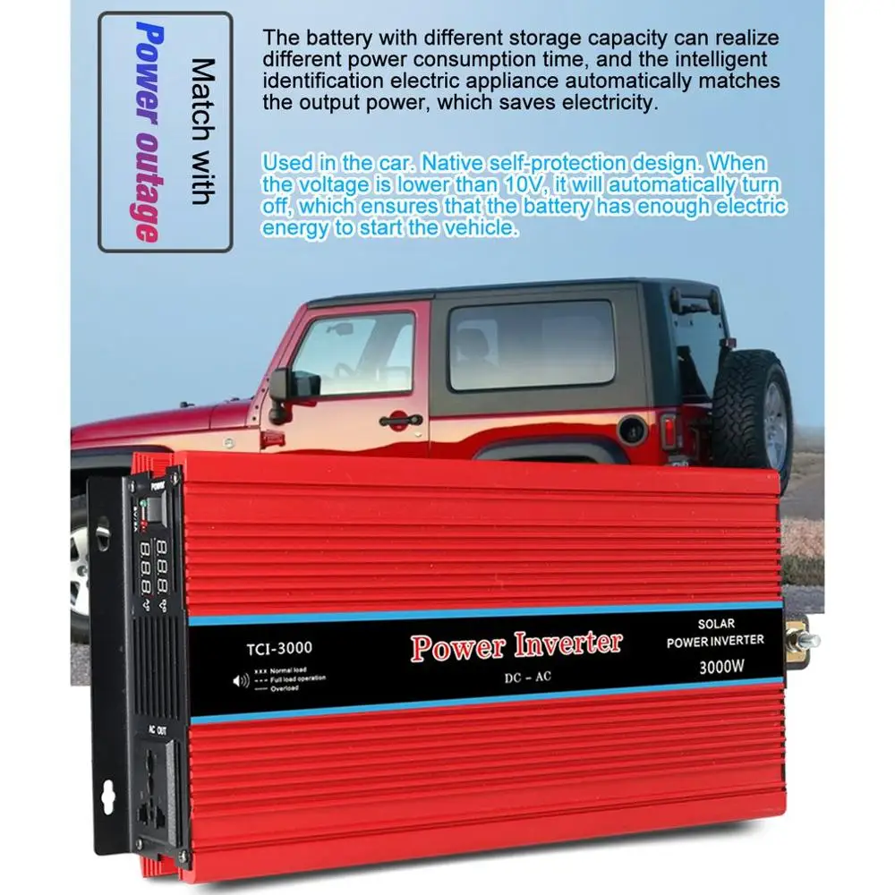 

Dual Display Car Power Inverter USB Converter Charger Adapter Modified Sine Wave 3000W