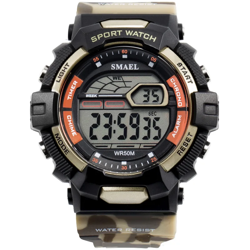 khaki camouflage SMAEL 1527, мужские часы, модные, повседневные, светодиодный, армейские, военные, мужские, цифровые часы, дата, водонепроницаемые, спортивные, электронные, наручные часы, будильник - Цвет: khaki camouflage
