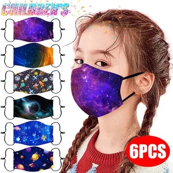 

6pc Kids Children Outdoor Cotton Mouth Masks Cartoon Print Multi Face Masks Reusable Washable Outdoor Mascarilla Masque