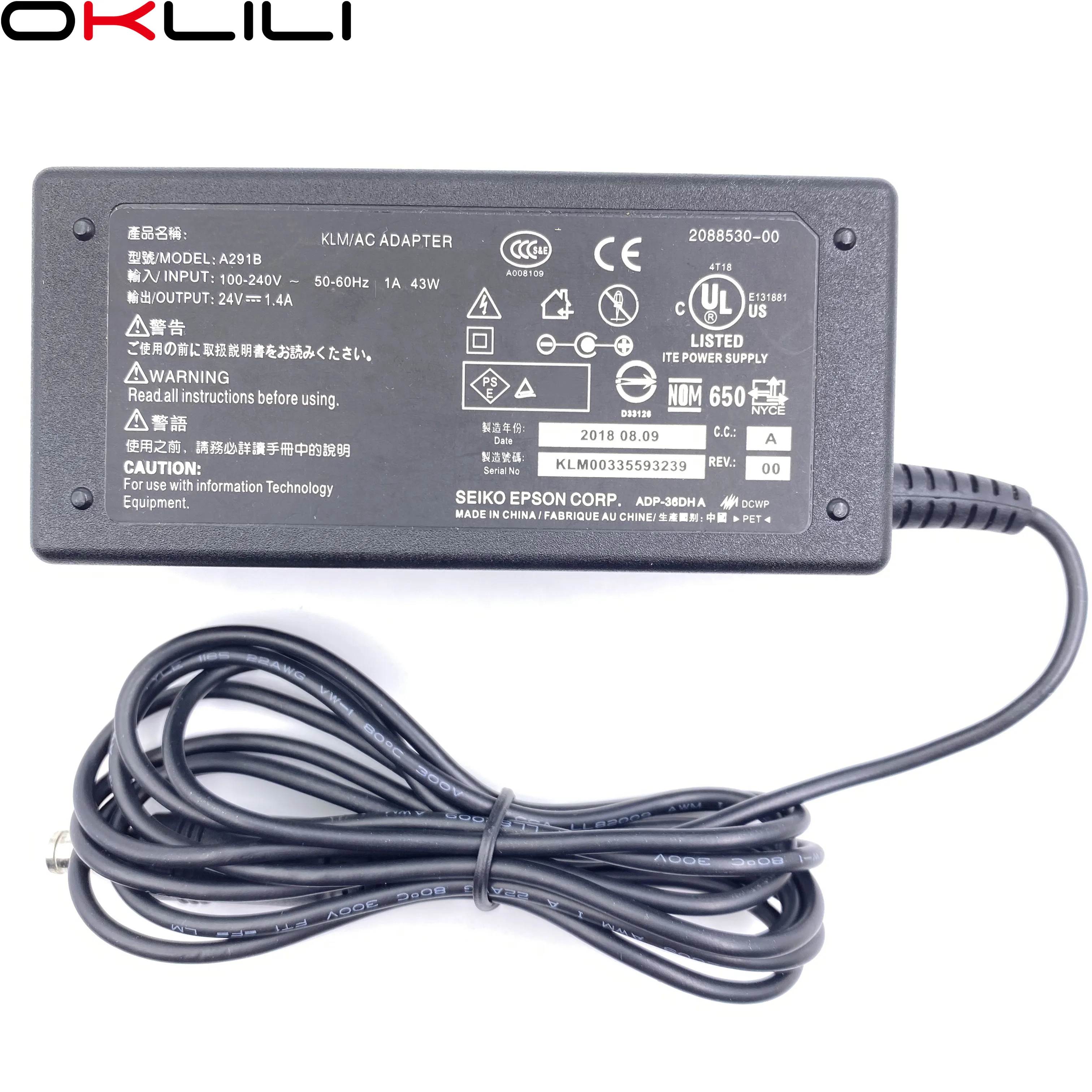 AC Adapter Charger Power Supply ac power adapter charger ac power adapter for Epson V500 V550 V600 V700 V750 V800 V850 3170 4180 4490 4990 GT1500 GT2500 DS510 DS520 DS560