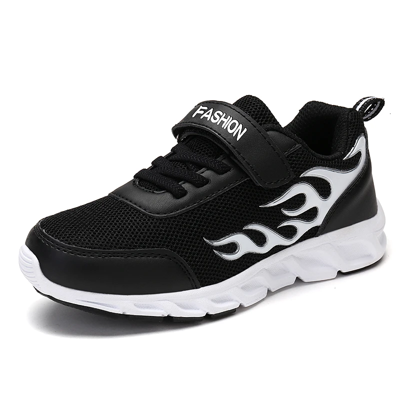 Размер 31-40; детские кроссовки для бега; дышащие кроссовки для мальчиков; нескользящая удобная повседневная обувь из сетчатого материала; Легкая спортивная обувь для детей - Цвет: black white
