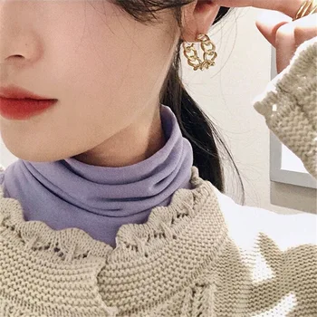 

S925 Silver Needle Geometry Linen Flower Color Chain Circle Earrings Elegant Metal Textured INS South Korea New Style Ear Stud 1