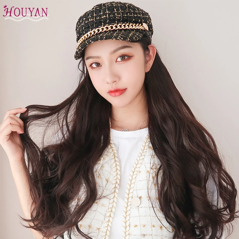 

HOUYAN Artificial wig wave synthetic high temperature wig volume wig hair extension retro small fragrance wind hat wig