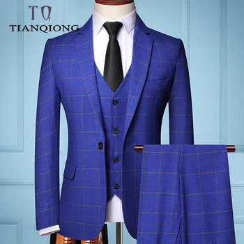 Three-piece Male Formal Business Plaids Suit for Men's Fashion   2